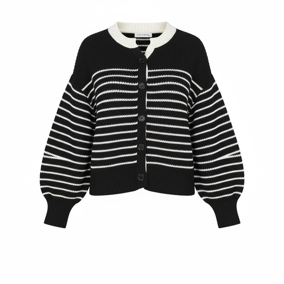 Aaron & Amber Sweaters - Aaron and Amber Thick Black and White Striped Cardigan Women’s Small NWT